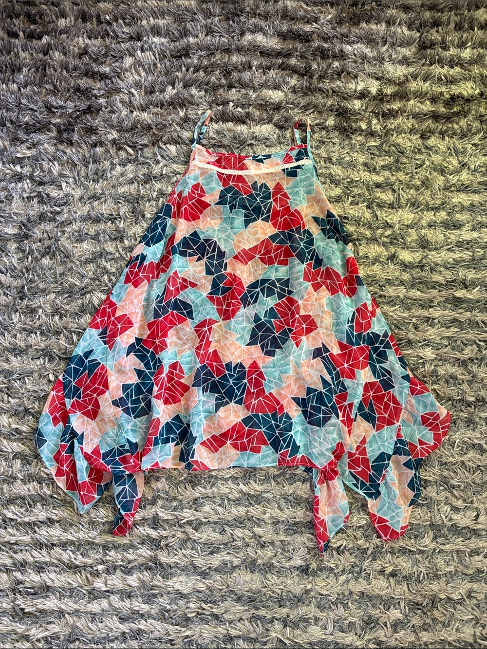 BCBGeneration Red Teal Navy Mosaic Handkerchief Hem Camisole